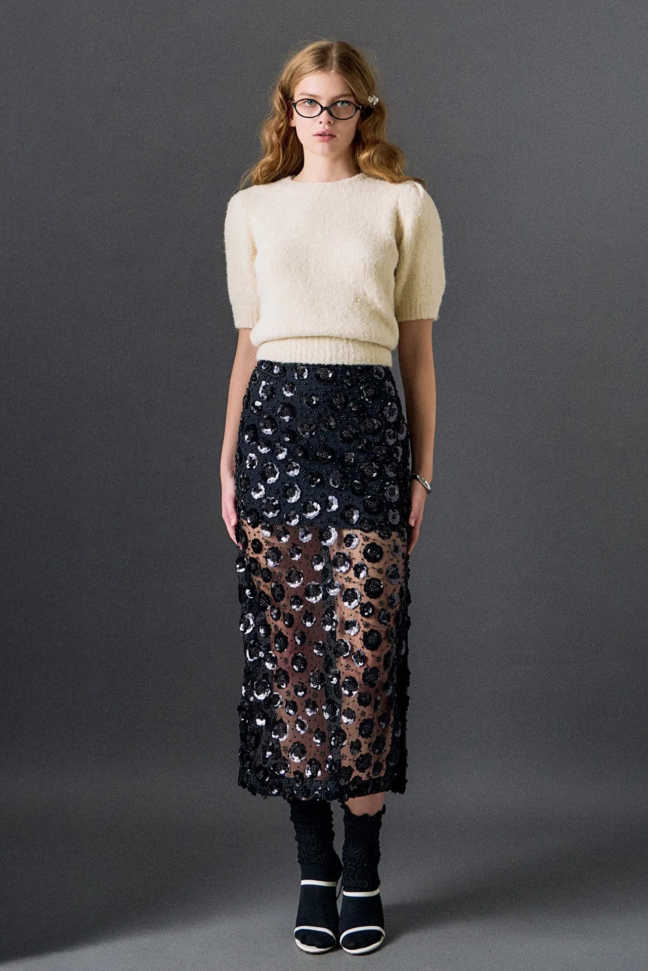 Flower Sequin Sheer Midi Skirt sold by Care Tucker product image thumbnail 4