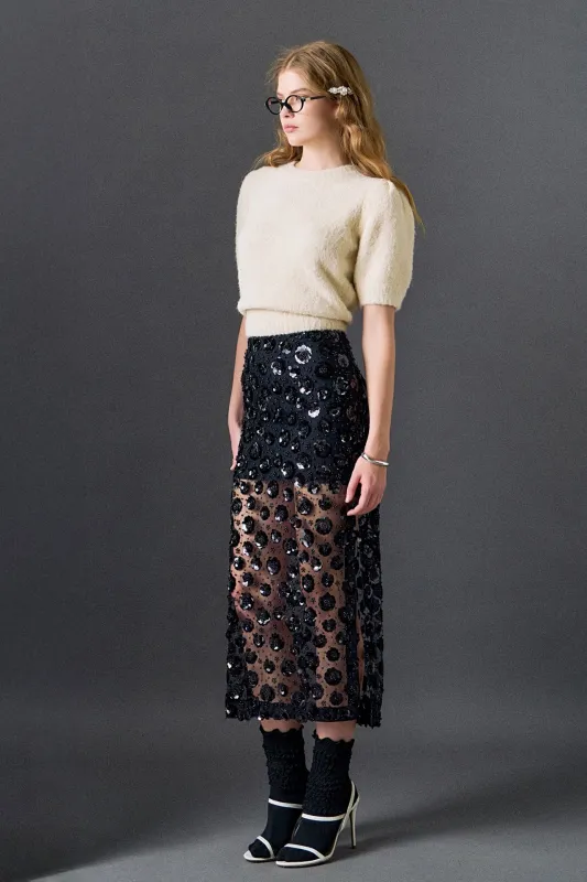 Flower Sequin Sheer Midi Skirt sold by Care Tucker