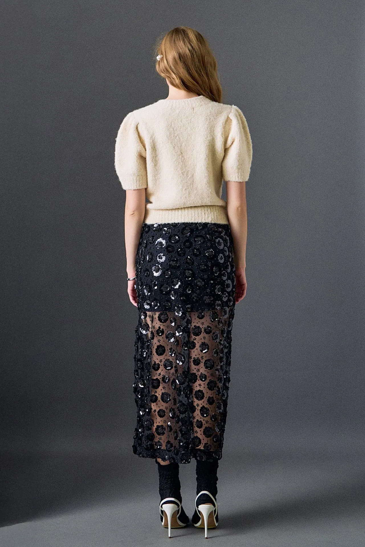 Flower Sequin Sheer Midi Skirt sold by Care Tucker product image thumbnail 5