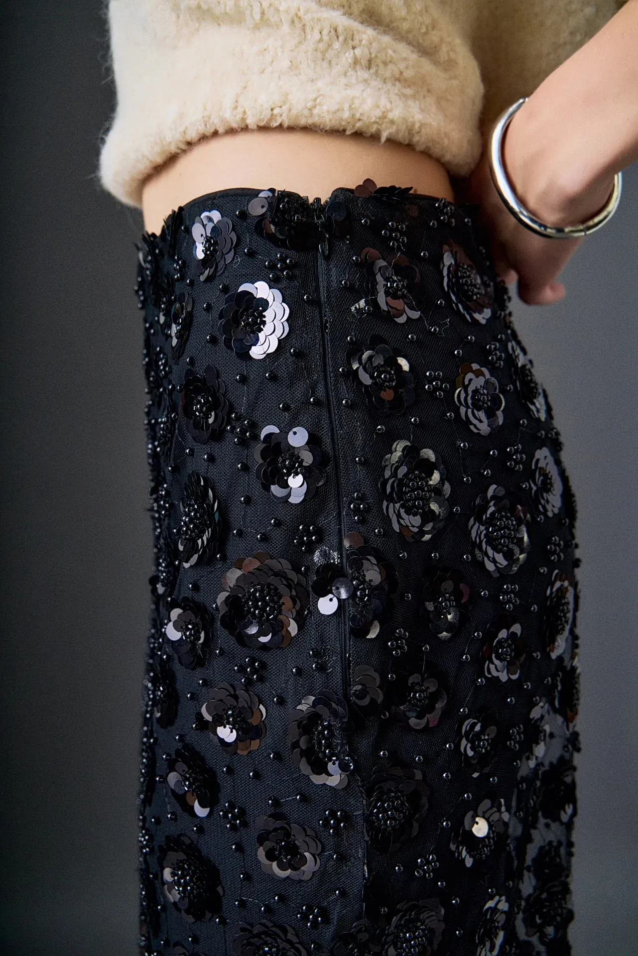 Flower Sequin Sheer Midi Skirt sold by Care Tucker product image thumbnail 2