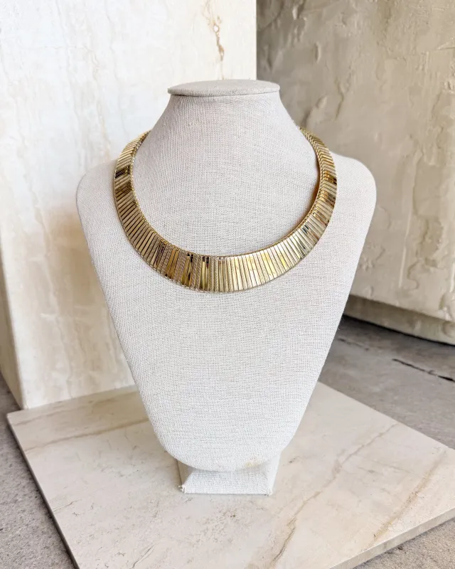 Vintage Gold Tone Textured Wide Collar Necklace sold by Care Tucker