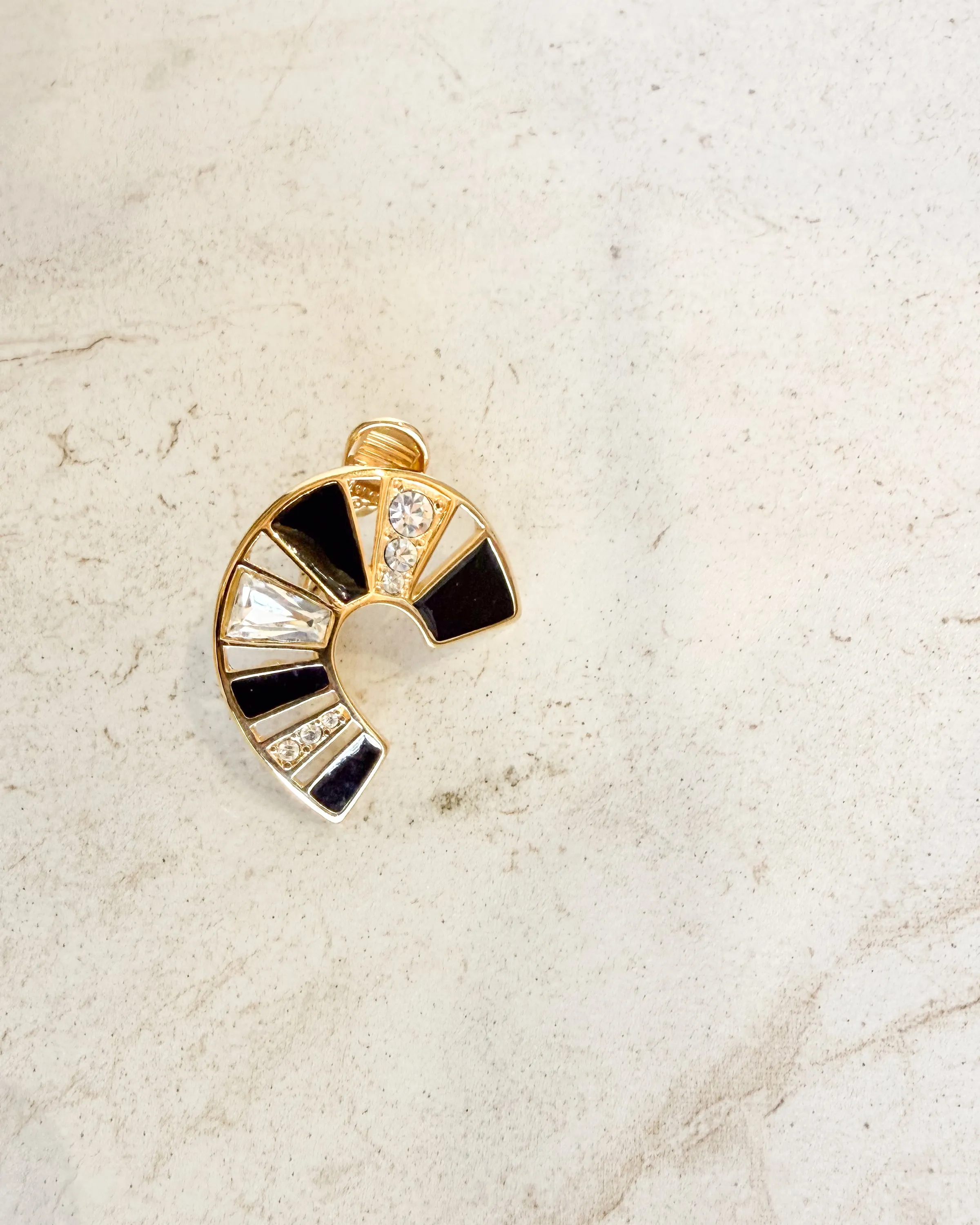 Vintage Art Deco Fan with Black white Crystals Clip On Earrings sold by Care Tucker product image thumbnail 2