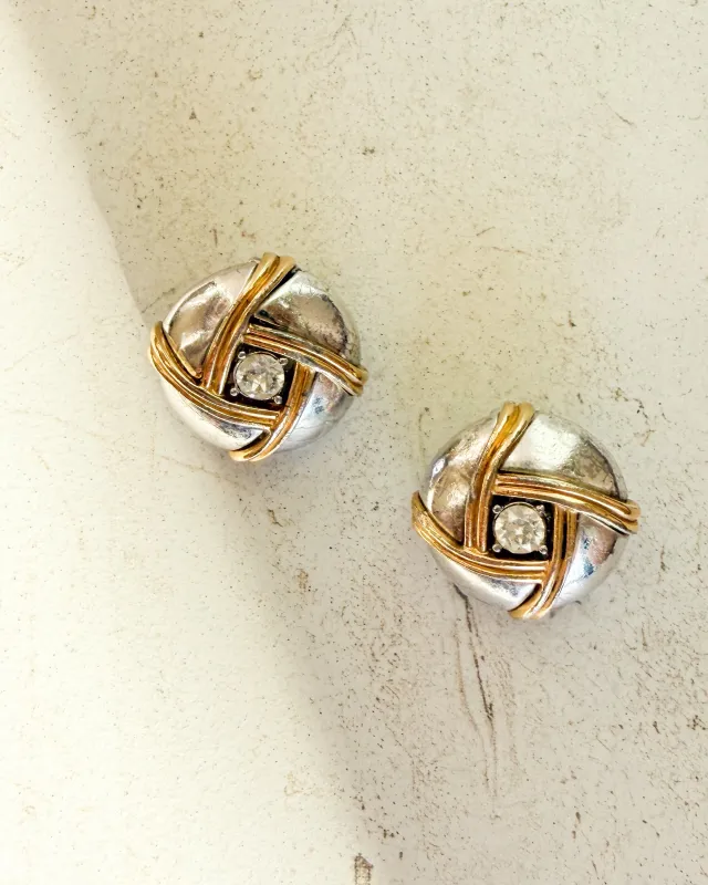 Vintage Signed Two Tone Chunky Clip- On Earrings sold by Care Tucker