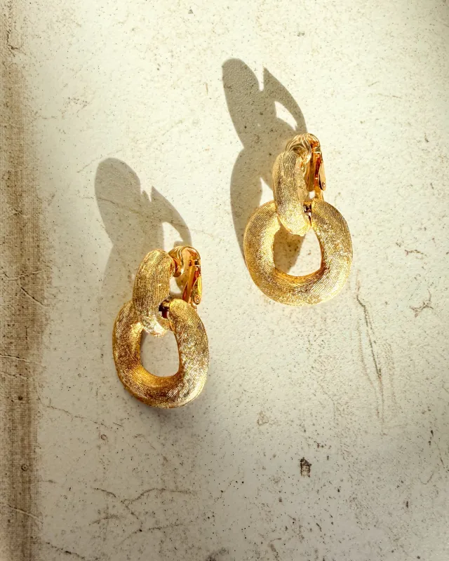 Vintage Gold dangle Clip On Earrings sold by Care Tucker