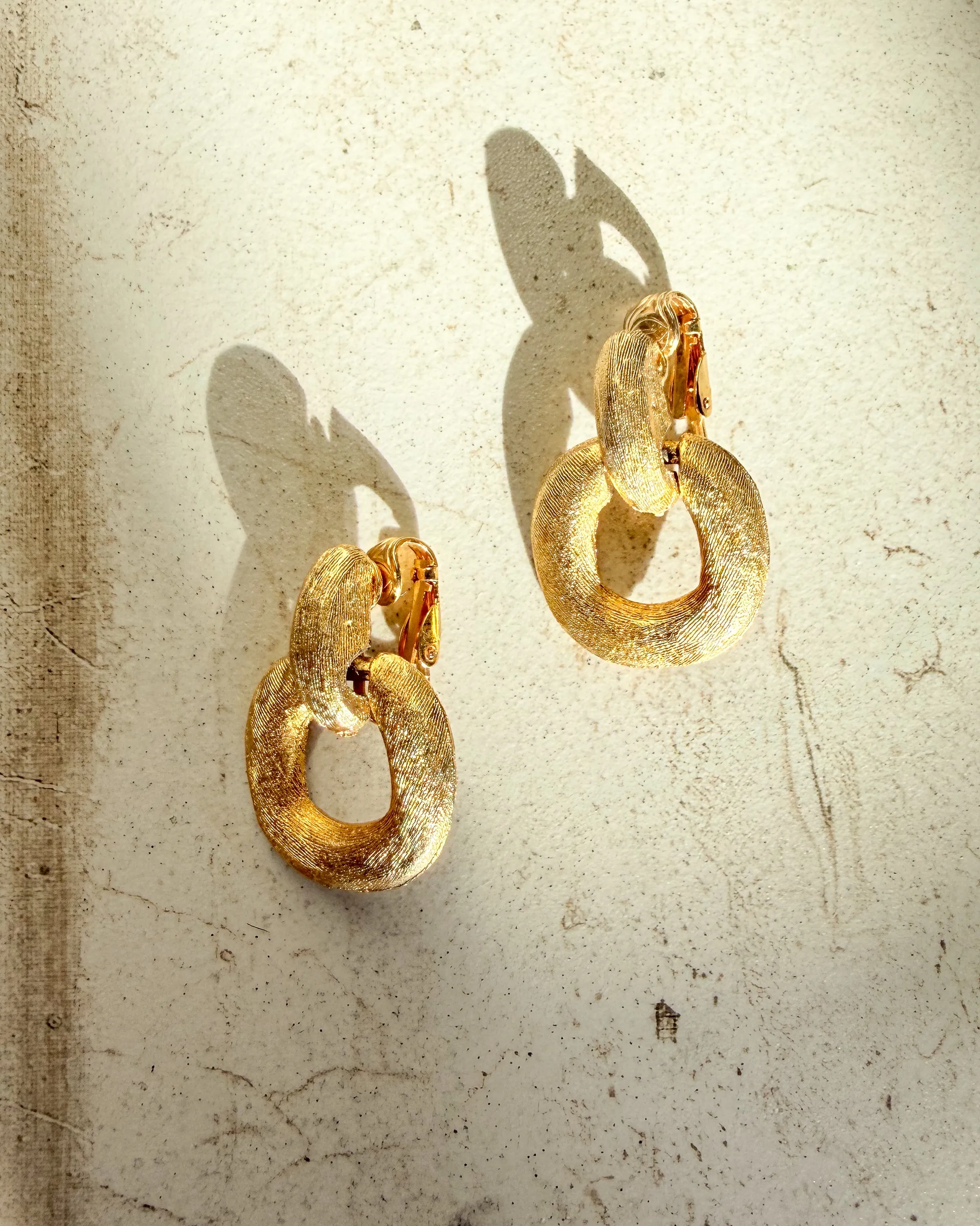 Vintage Gold dangle Clip On Earrings sold by Care Tucker
