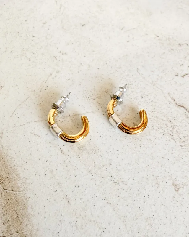 Vintage TWO-TONE GOLD HALF HOOP EARRINGS sold by Care Tucker
