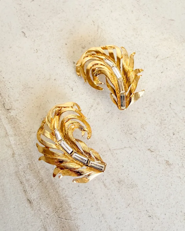 Vintage Signed Feather Gold Tone Clip-Ons sold by Care Tucker