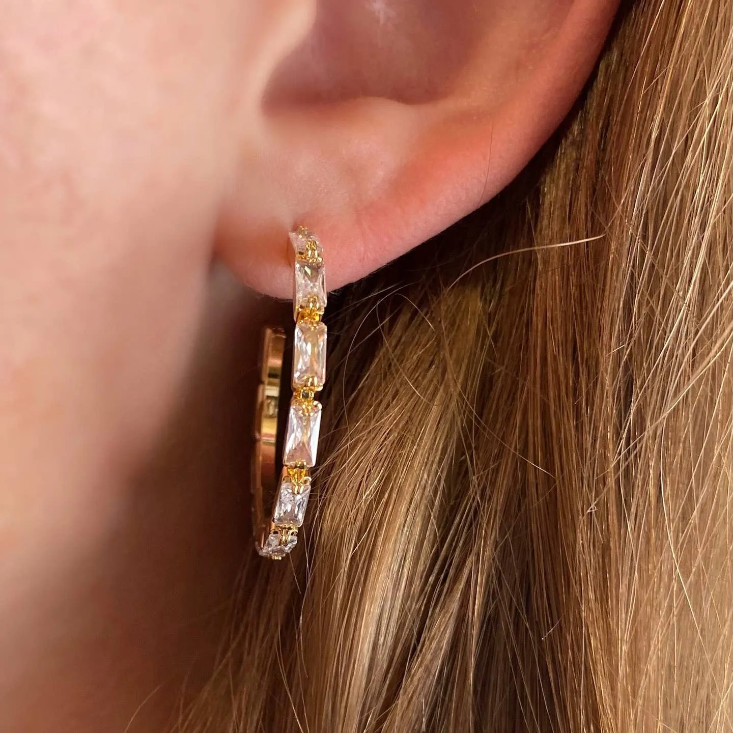 18k Gold Filled Baguette Cubic Zircon Hoop Earrings sold by Care Tucker product image thumbnail 2