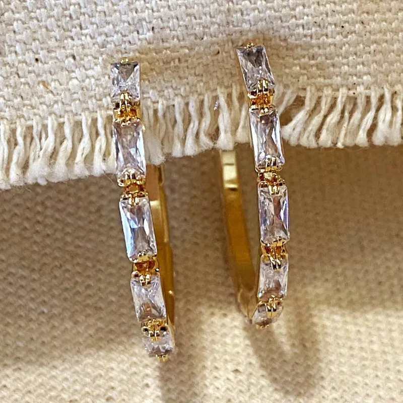 18k Gold Filled Baguette Cubic Zircon Hoop Earrings made by Care Tucker