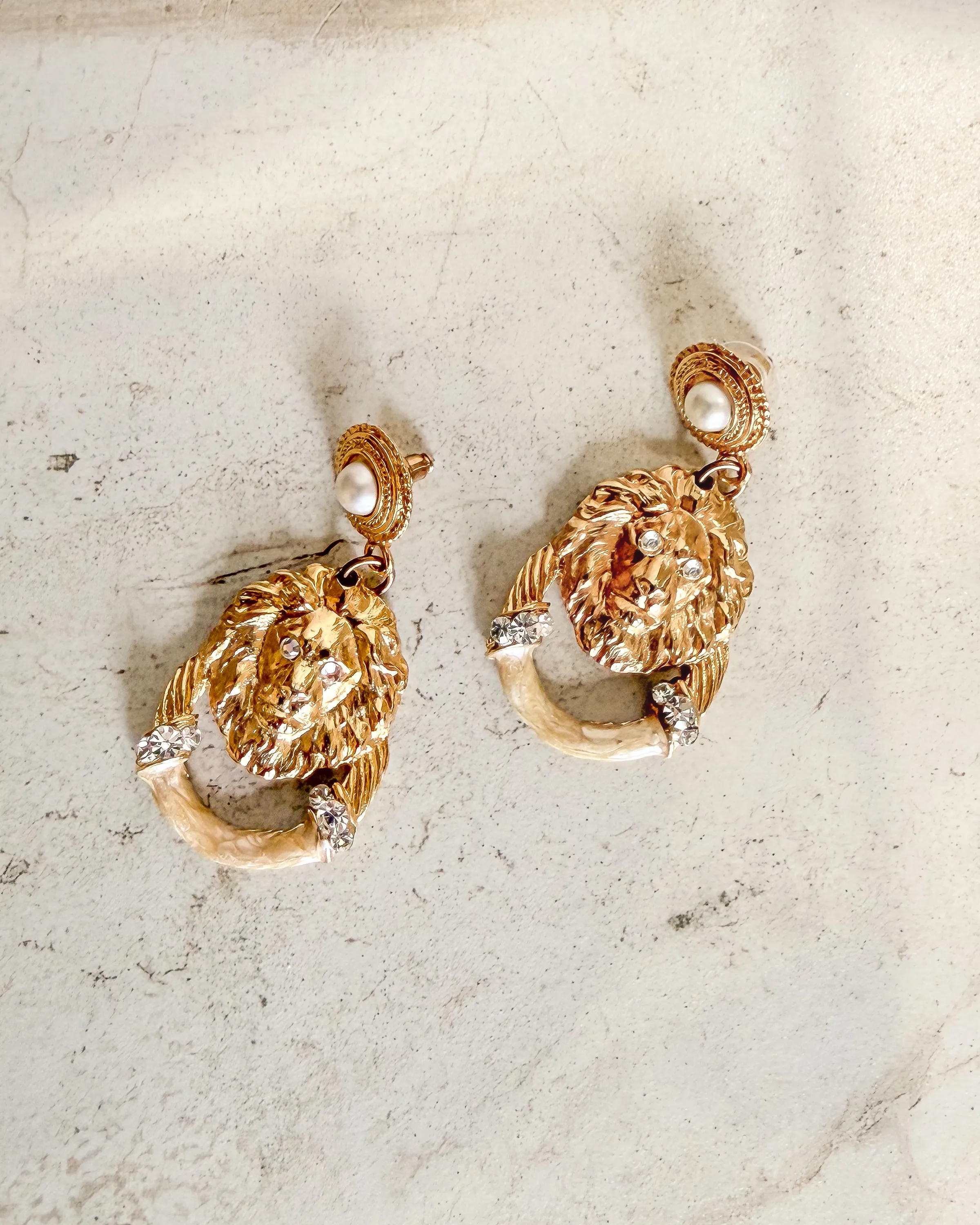 Vintage Lion Head Door Knocker Drop Earrings sold by Care Tucker