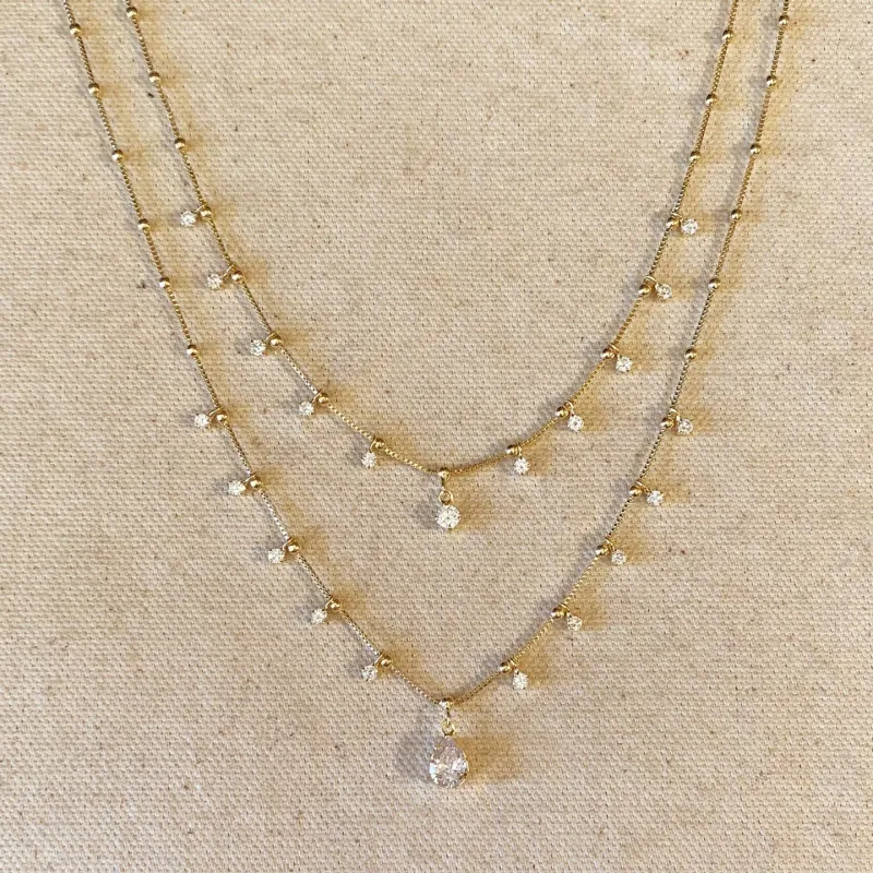 18k Gold Filled Double Teardrop Clear Necklace sold by Care Tucker