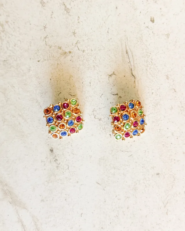 Vintage Gold tone Multicolor Clip-on Earrings made by Care Tucker