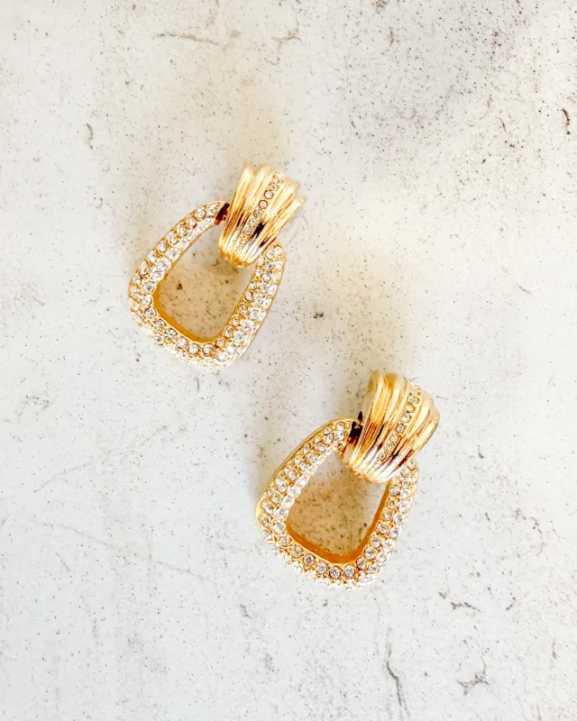 Vintage 80s statement Pave Crystal Door Knocker Earrings sold by Care Tucker