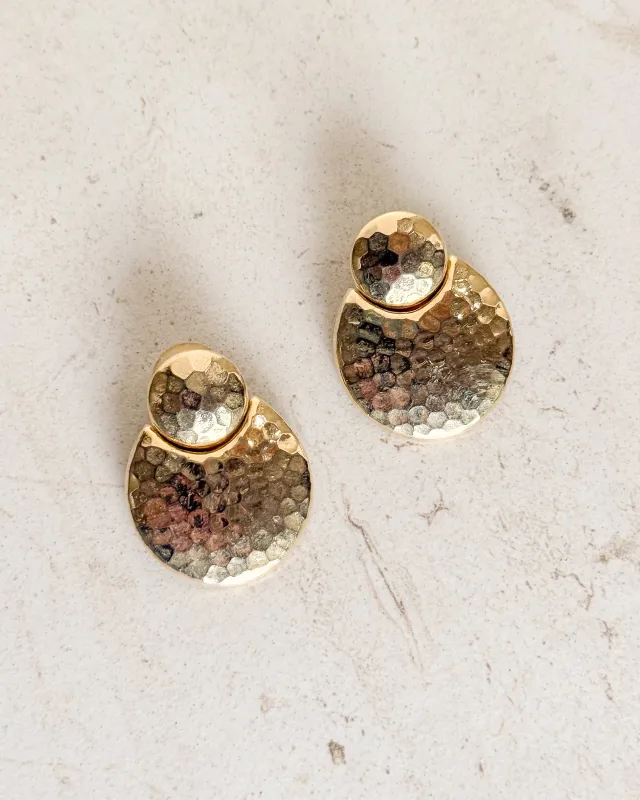 Vintage Gold Plated Circular Hammered Earrings made by Care Tucker