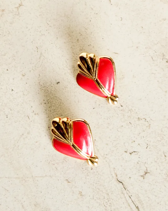 Vintage Art Deco Red Enamel & Gold Plated Post Earrings sold by Care Tucker