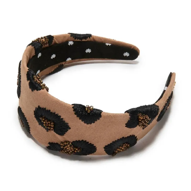 Espresso Brigitte Leopard Embroidered Headband made by Care Tucker