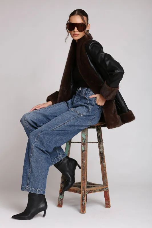 Faux Fur Trimmed Faux Leather Jacket made by Care Tucker