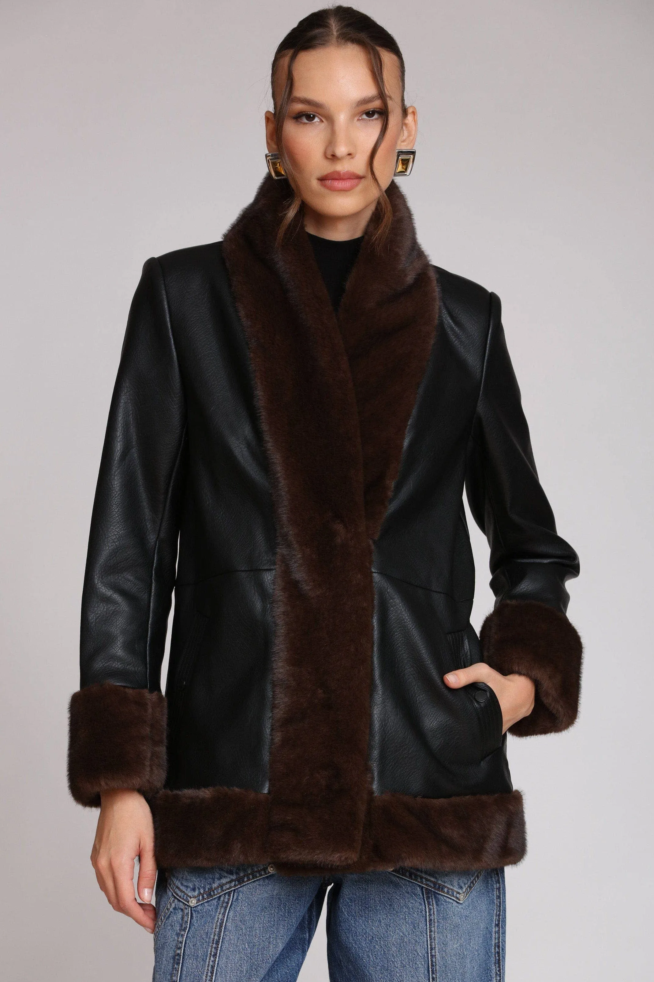 Faux Fur Trimmed Faux Leather Jacket sold by Care Tucker product image thumbnail 4