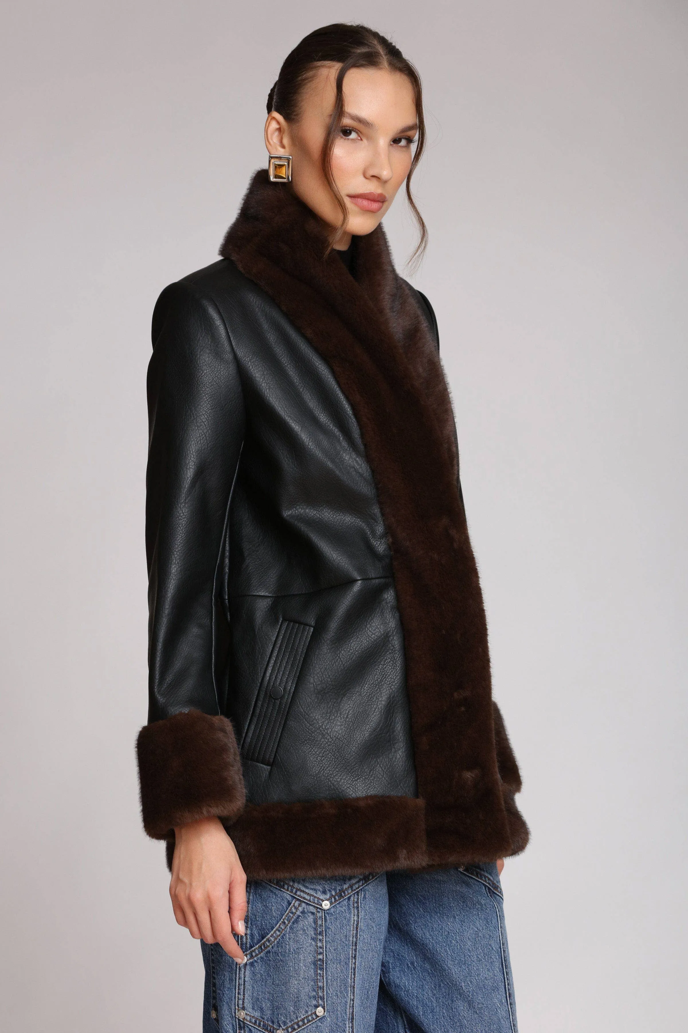 Faux Fur Trimmed Faux Leather Jacket sold by Care Tucker product image thumbnail 5