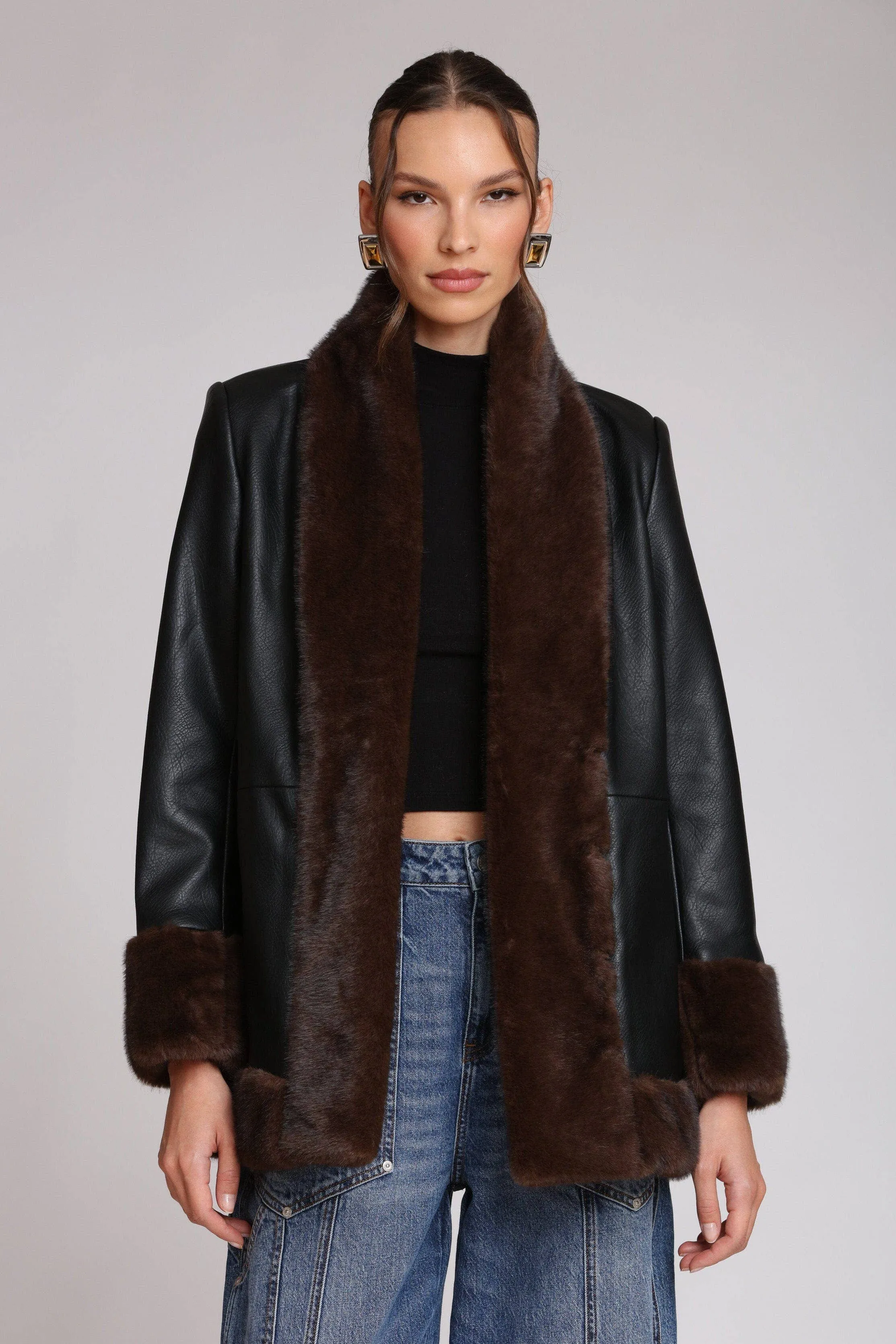 Faux Fur Trimmed Faux Leather Jacket sold by Care Tucker product image thumbnail 2