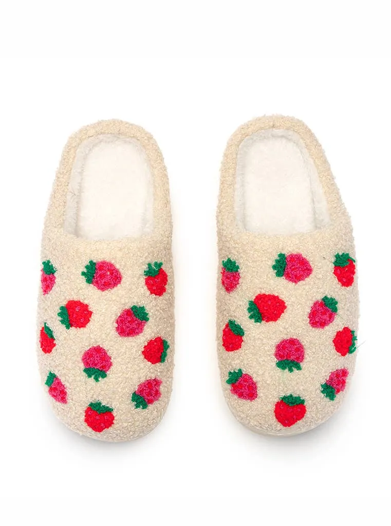 Slippers - Red Strawberries - Cream sold by Care Tucker