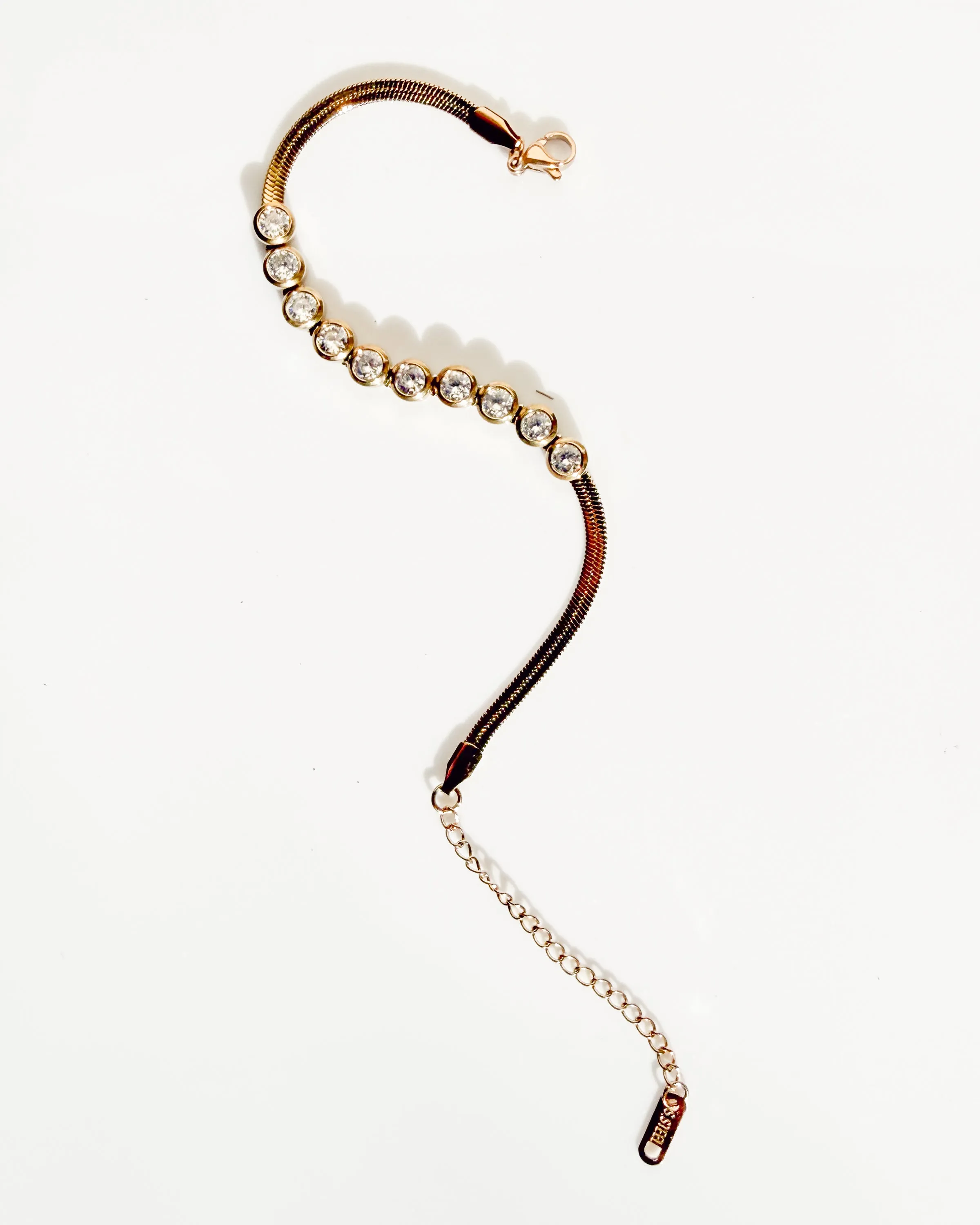 Gold Bracelet with Clear Rhinestone Rounds sold by Care Tucker product image thumbnail 3