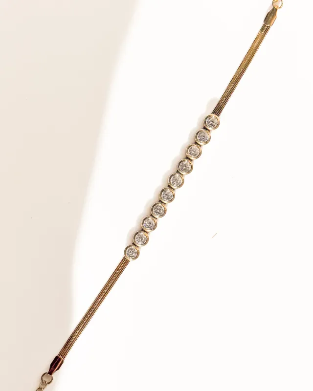 Gold Bracelet with Clear Rhinestone Rounds made by Care Tucker
