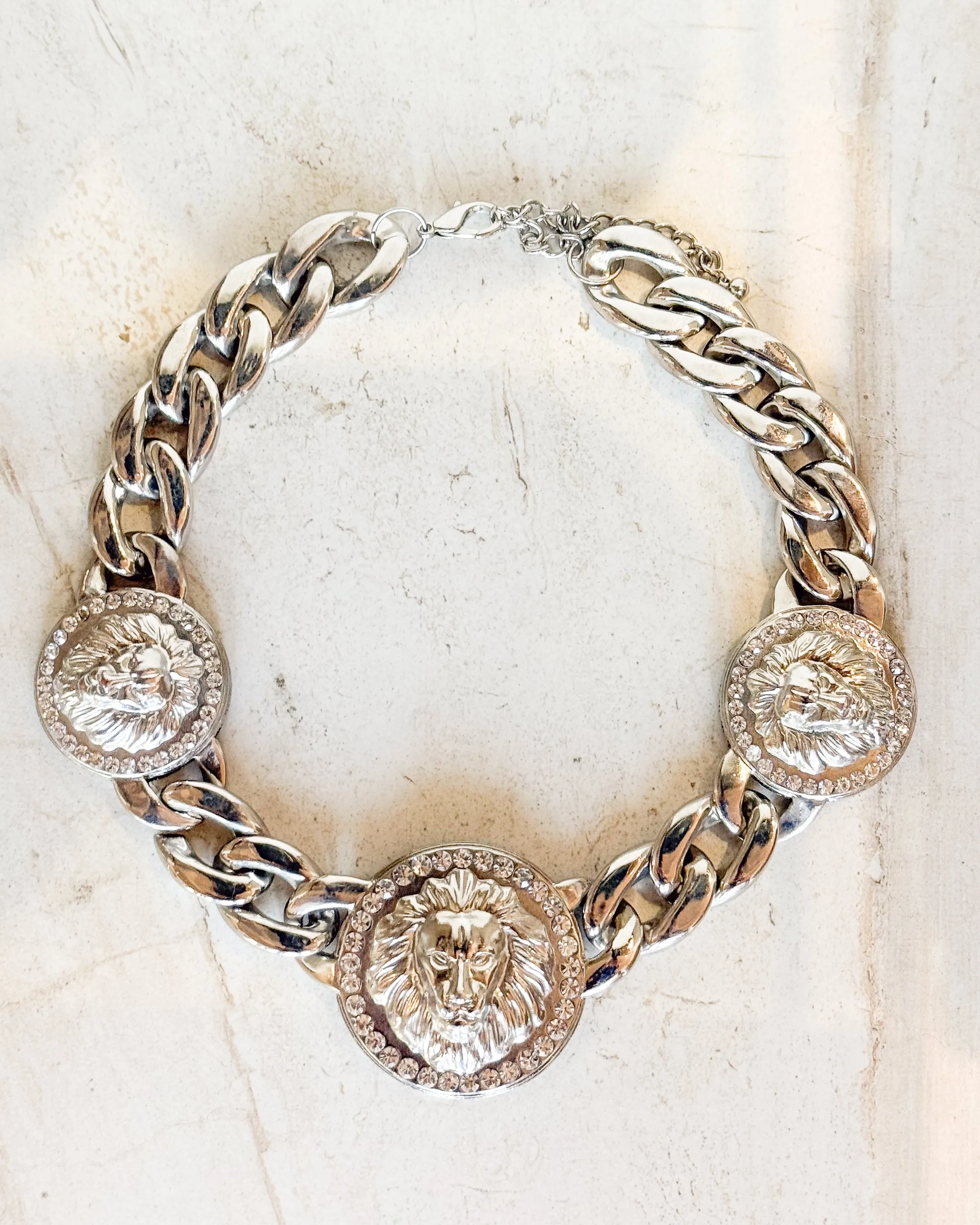 Vintage Three Head Lion Medallion Chain Necklace sold by Care Tucker