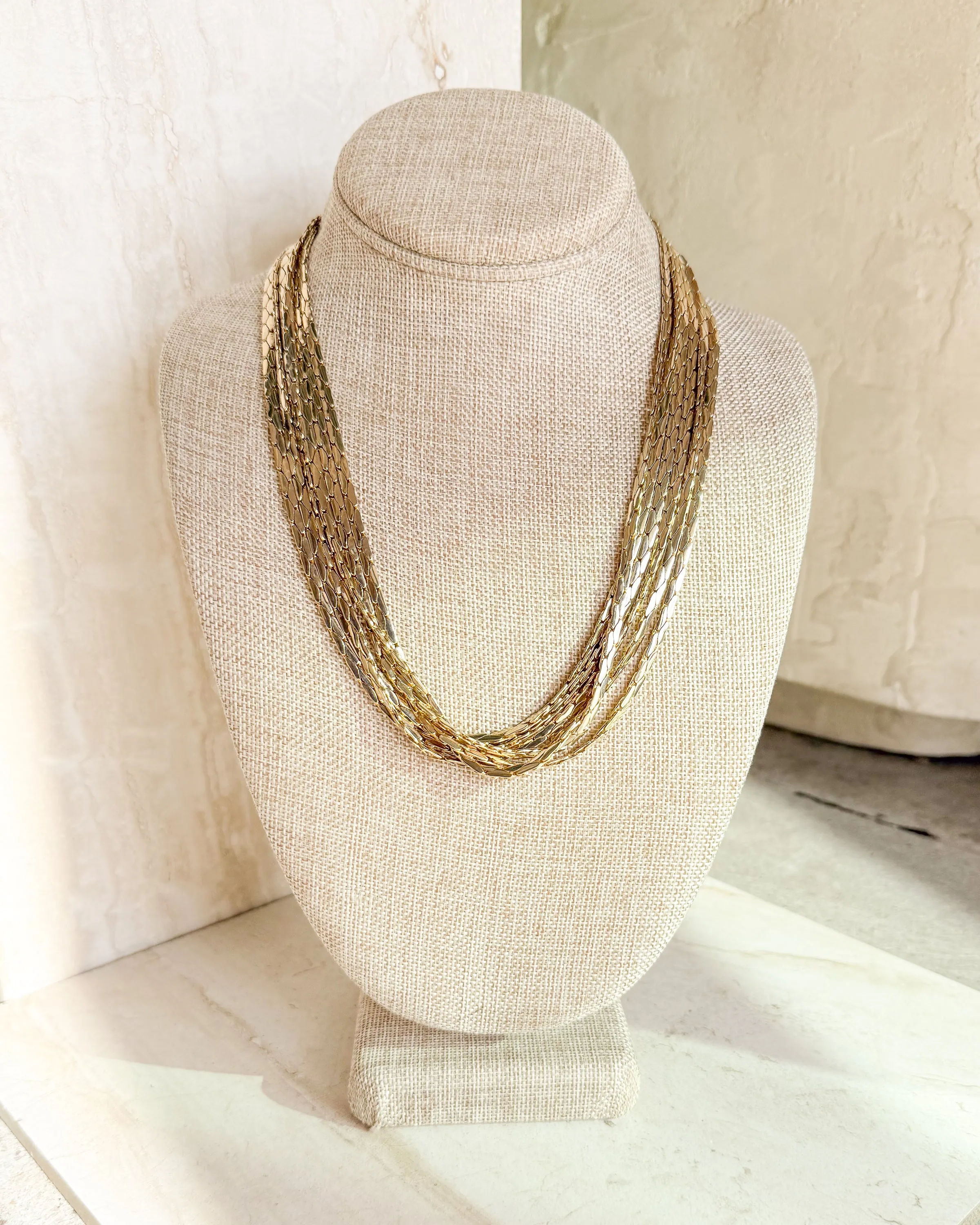 Vintage Signed Gold tone 3 Chain Necklace sold by Care Tucker