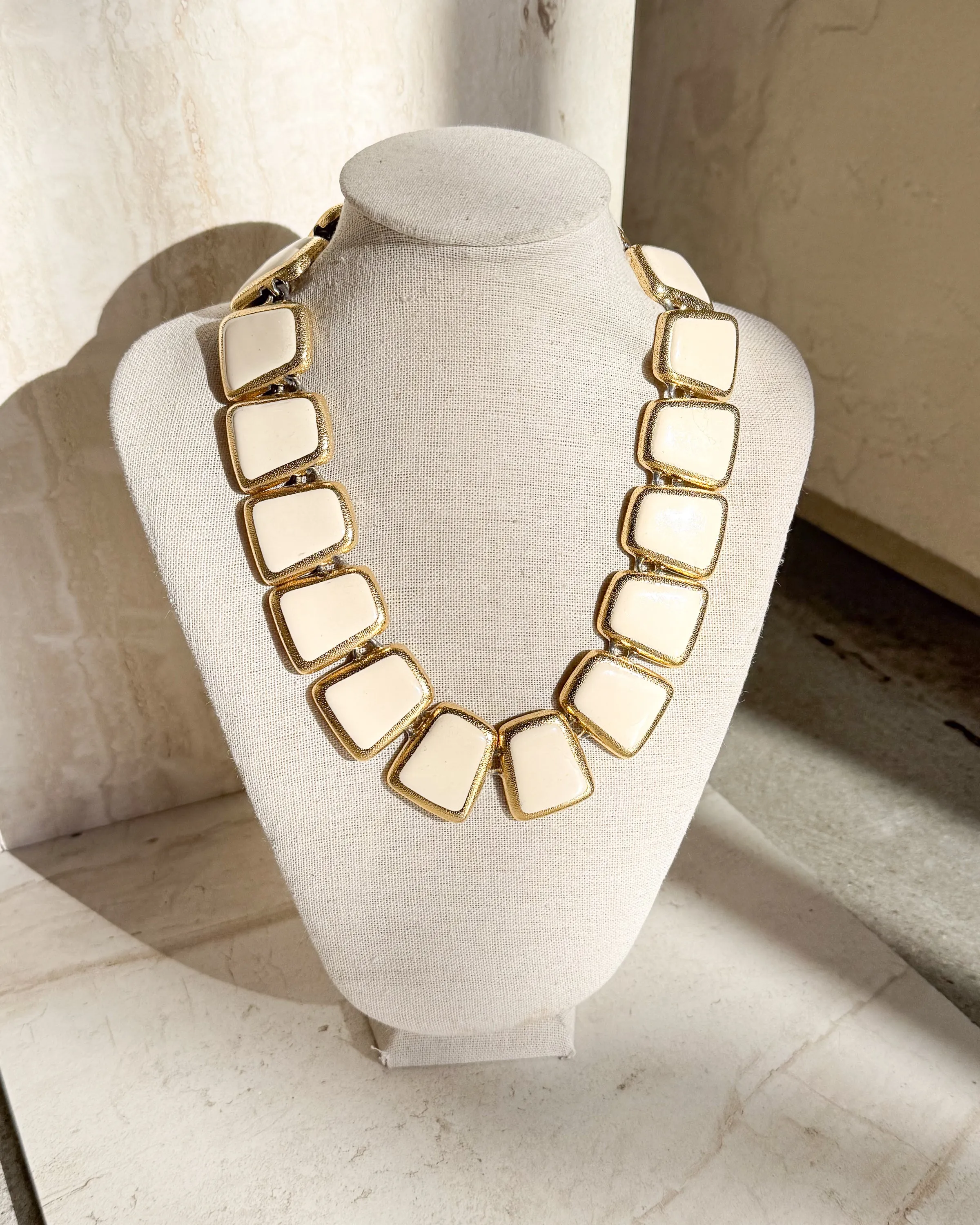 Vintage Designer gold tone and Ivory enamel wedge Necklace sold by Care Tucker product image thumbnail 2