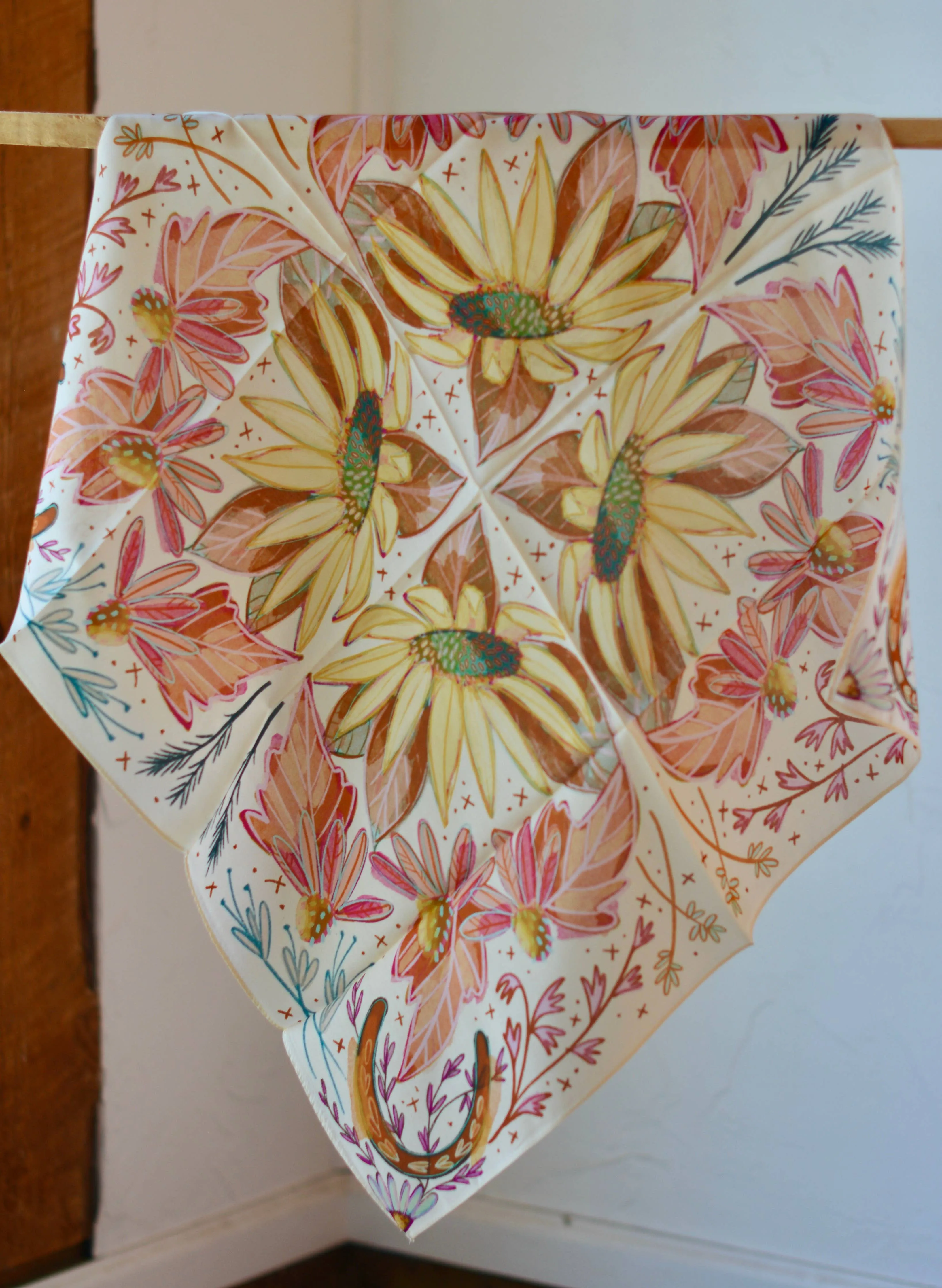 Lucky Wildflowers Vibrant Western Cowgirl Silk Wild Rag Scarf sold by Care Tucker product image thumbnail 2