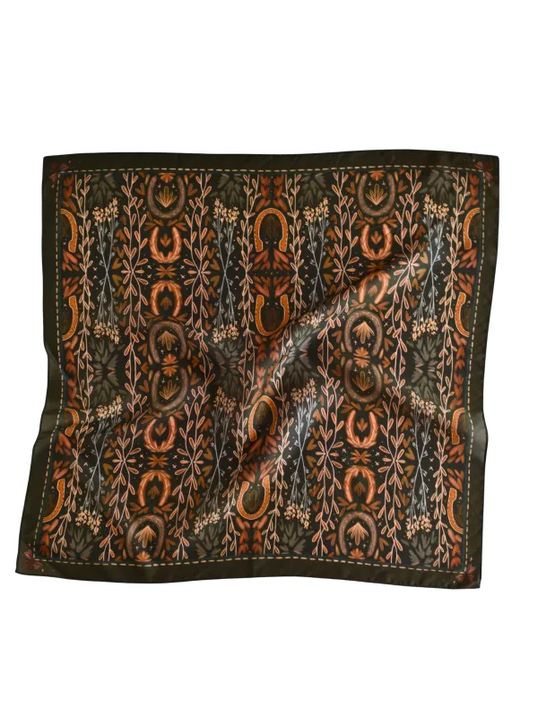 Western Harvest in Deep Juniper Silk Cowgirl Wild Rag Scarf made by Care Tucker