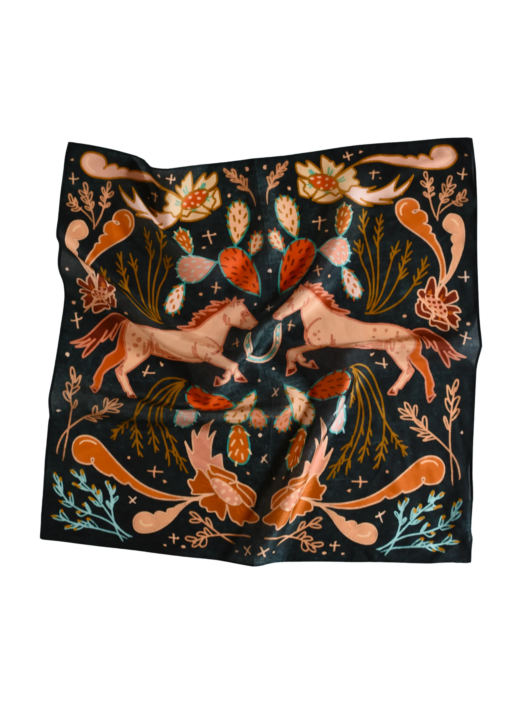 Wild Horse Prairies in Denim Cowgirl Wild Rag: Western Scarf Bandana Silk Tencel Wild Rag sold by Care Tucker