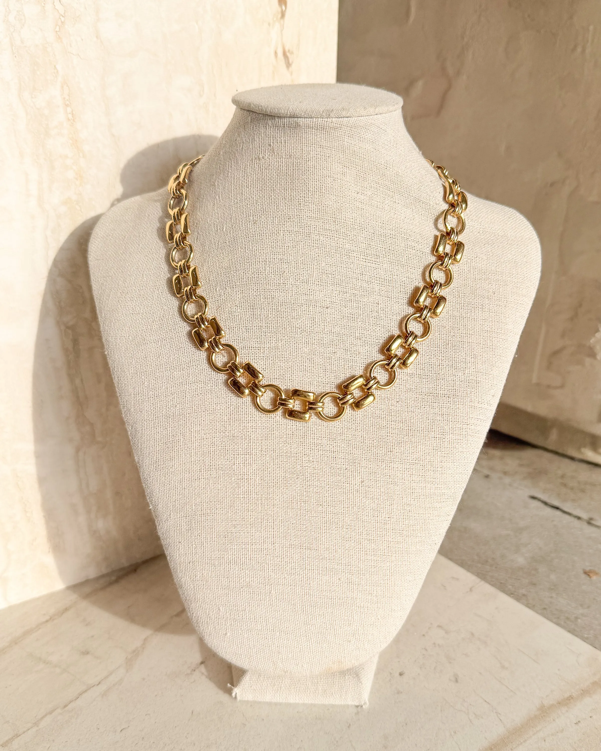 Vintage Signed gold-tone round & square link necklace sold by Care Tucker
