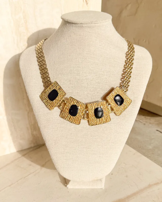 Vintage Gold-tone Black Enamel Chain Link Necklace sold by Care Tucker