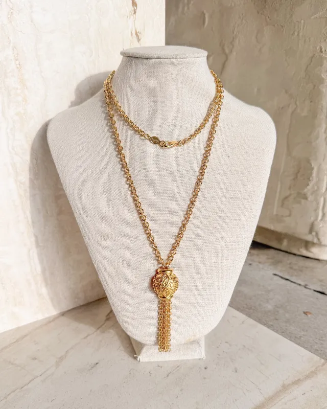 Vintage Signed gold-tone tassel Necklace sold by Care Tucker