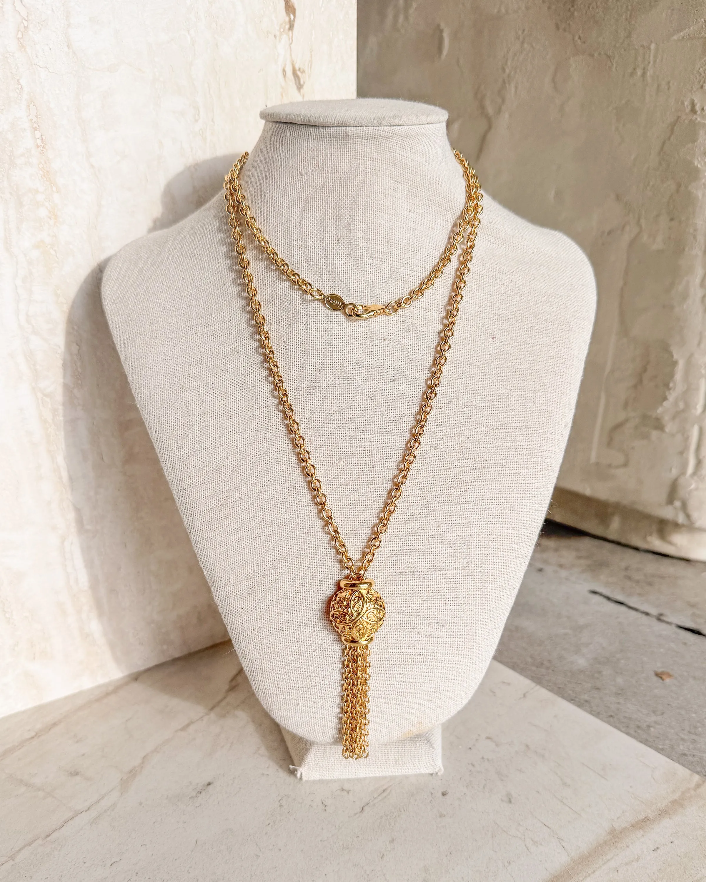 Vintage Signed gold-tone tassel Necklace sold by Care Tucker