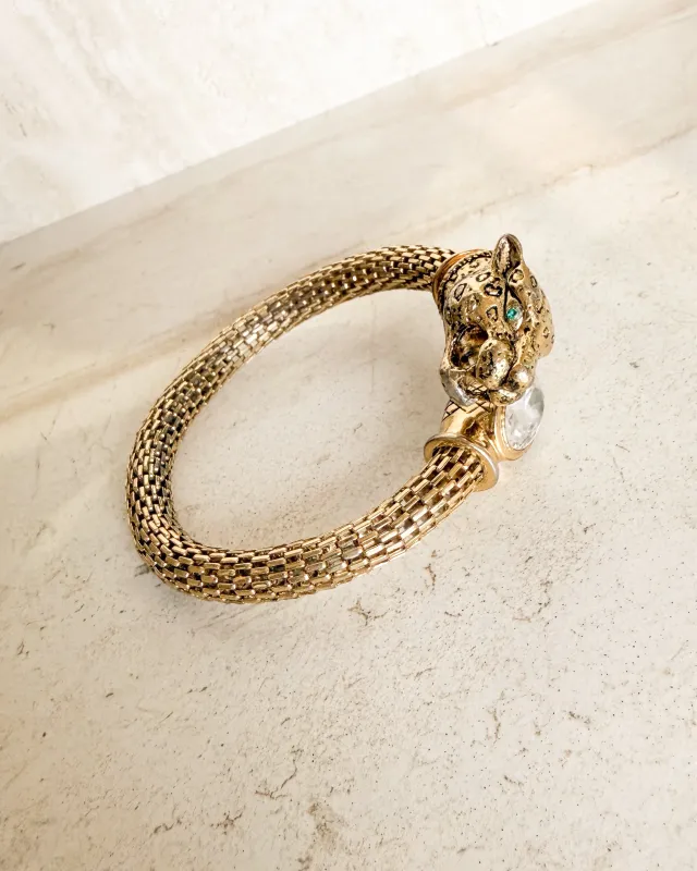 Vintage Signed Gold Tone leopard Twisted Cuff made by Care Tucker