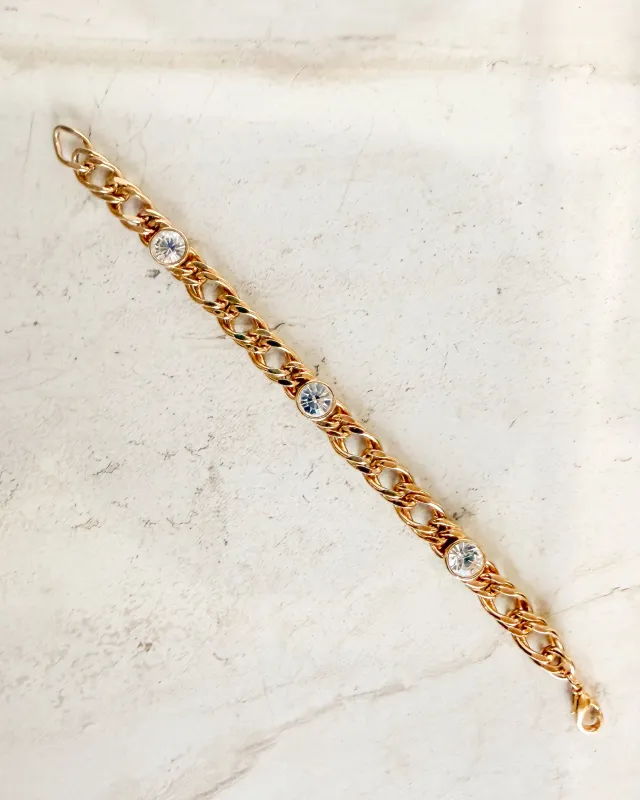 Vintage Signed Circle Rhinestone Gold Link Bracelet sold by Care Tucker