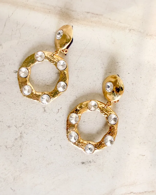 Vintage Crystal and gold Door Knocker Hoop Clip-Ons sold by Care Tucker