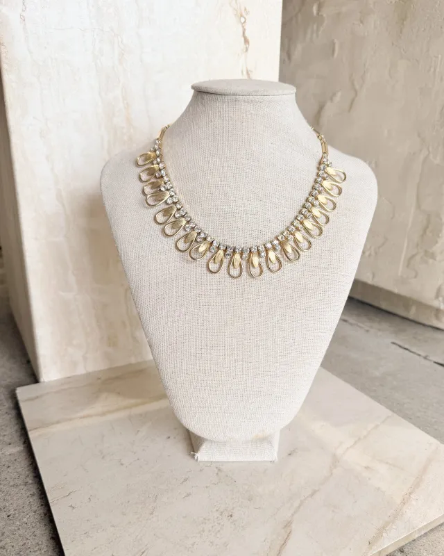 Vintage Signed Gold Tone Rhinestone Teardrop Necklace sold by Care Tucker