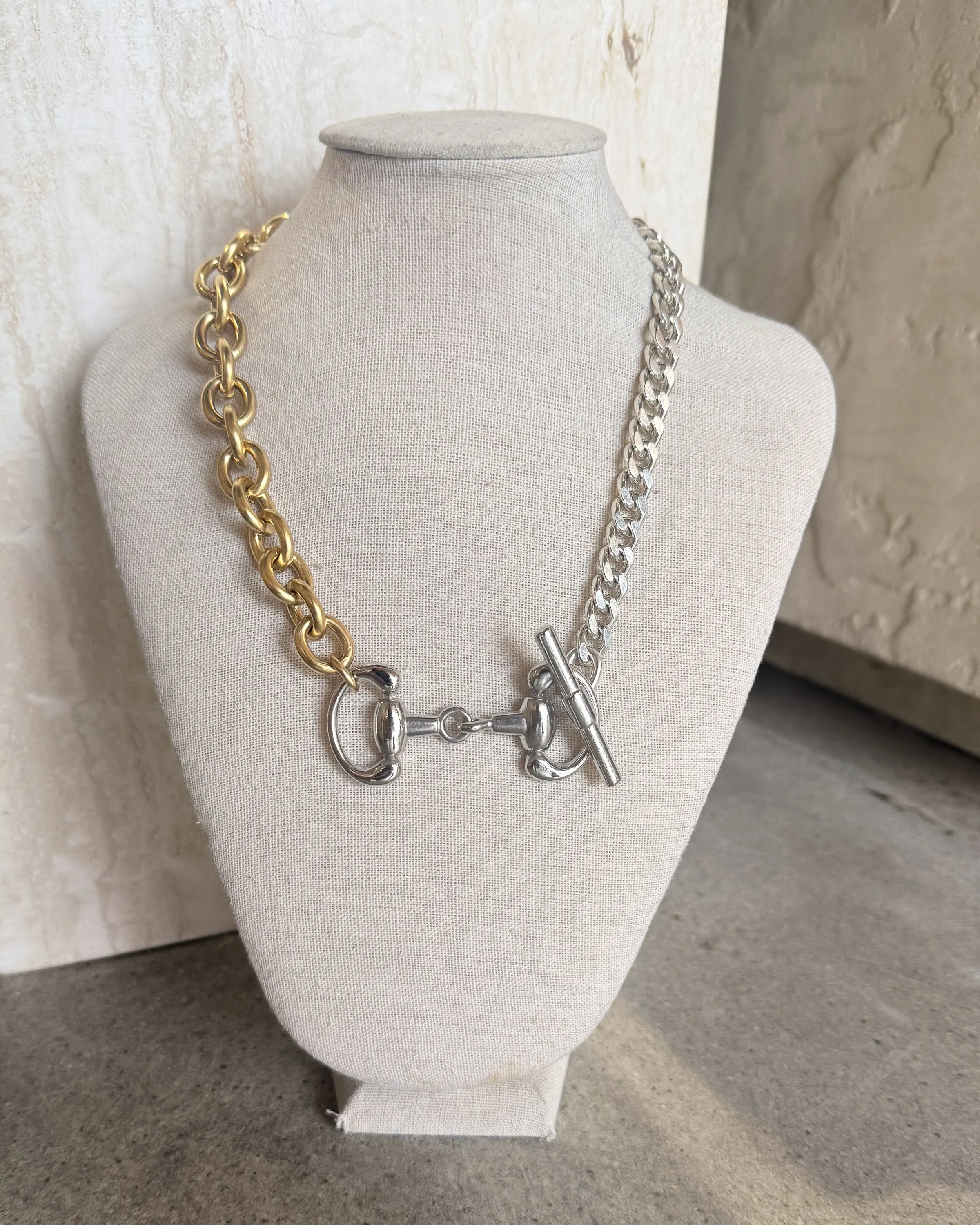 Gold Horsebit 2 Tone Chain Necklace sold by Care Tucker