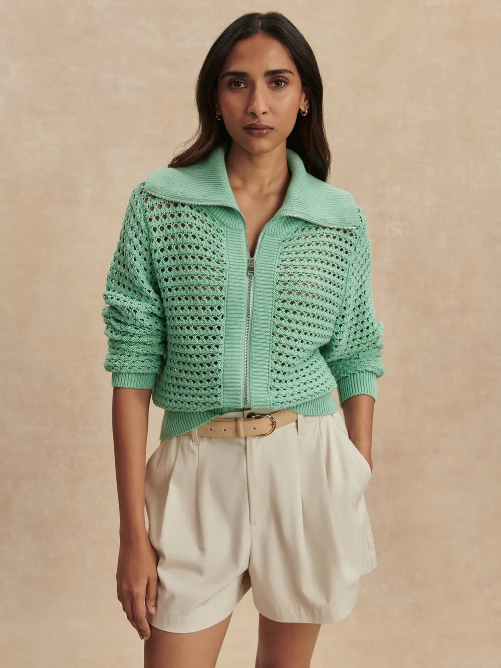 Eloise Full Zip Knit Sweater Dusty Jade Green sold by Care Tucker product image thumbnail 3