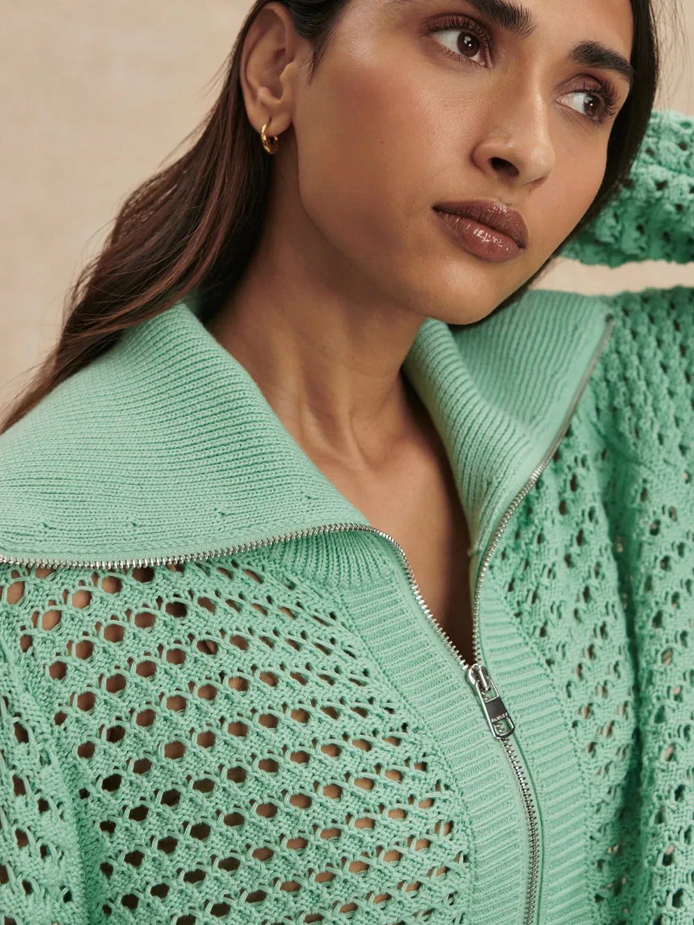Eloise Full Zip Knit Sweater Dusty Jade Green sold by Care Tucker product image thumbnail 4