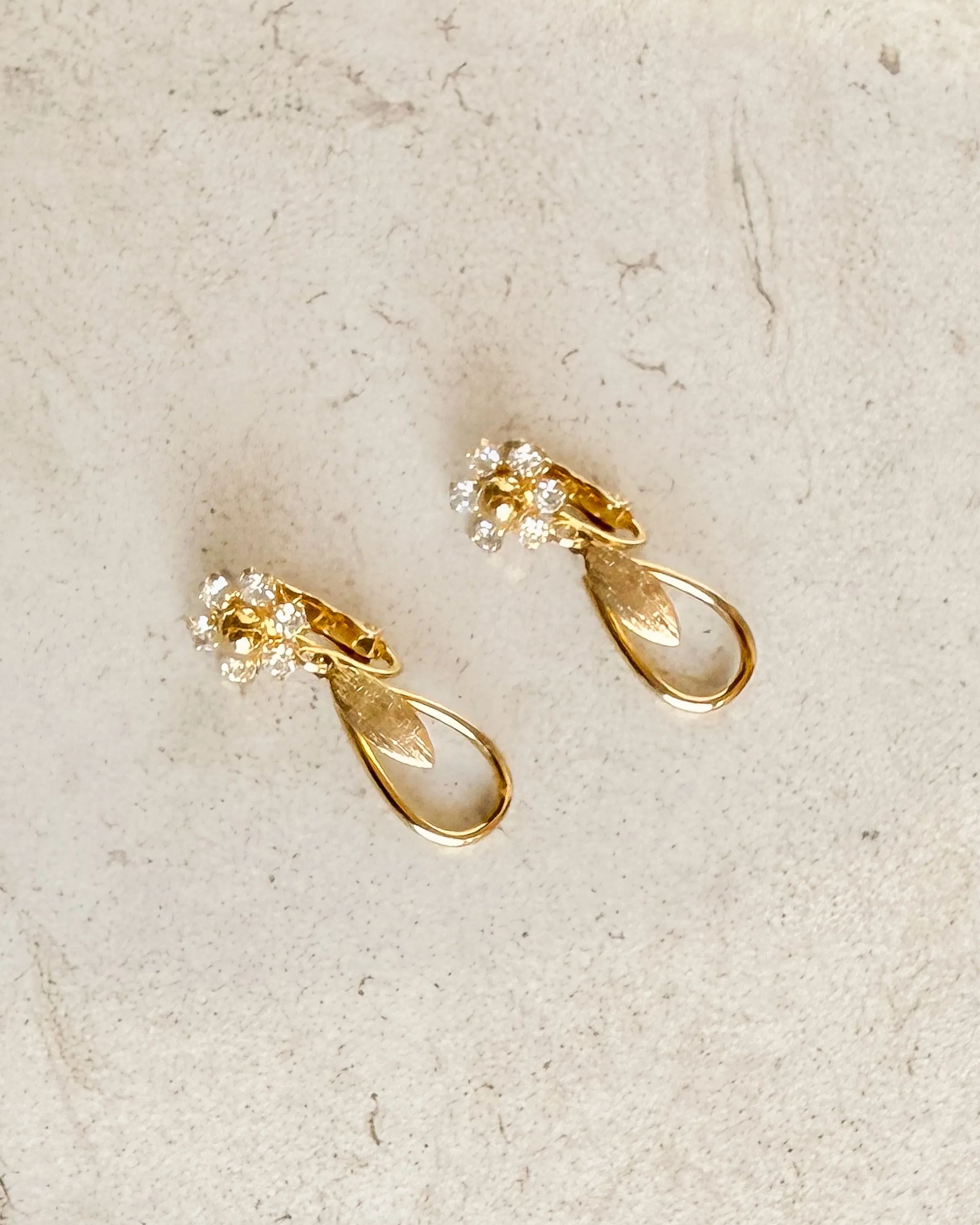 Vintage Signed Flower Rhinestone Teardrop Clip-on Earrings sold by Care Tucker product image thumbnail 2