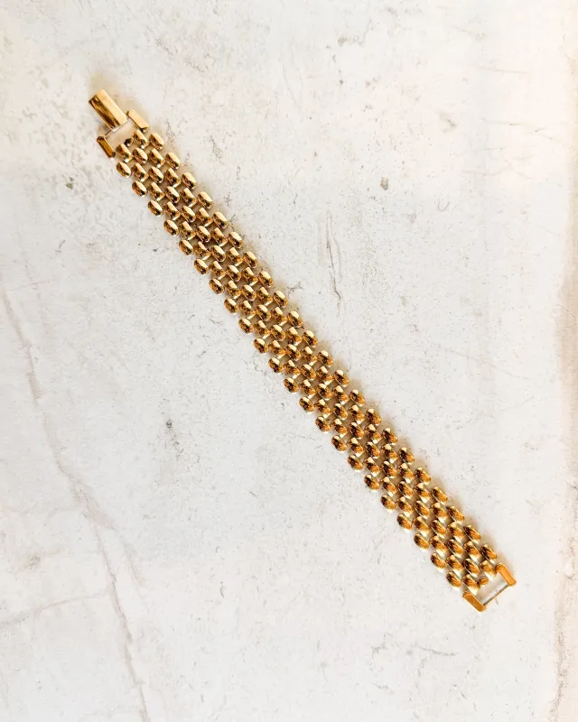 Vintage Signed Gold Thick Watch Band Bracelet sold by Care Tucker