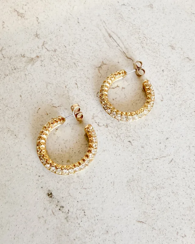 Vintage Gold Tone Diamond Hoop Earrings sold by Care Tucker