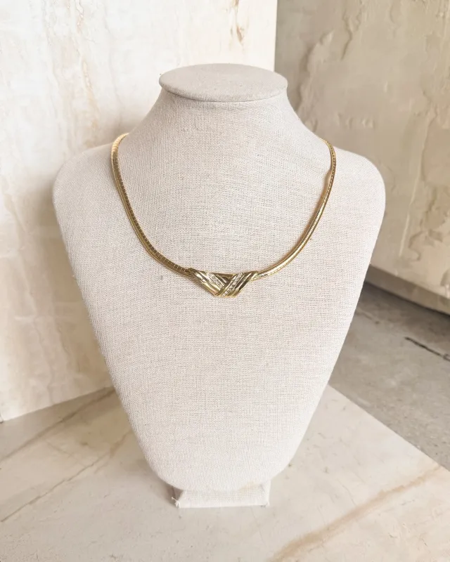 Vintage Gold Plated Snake link rhinestone pendant Necklace sold by Care Tucker