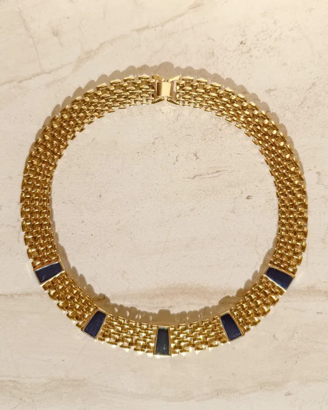 Vintage Navy Enamel Gold Tone Watch Band Chain Necklace sold by Care Tucker