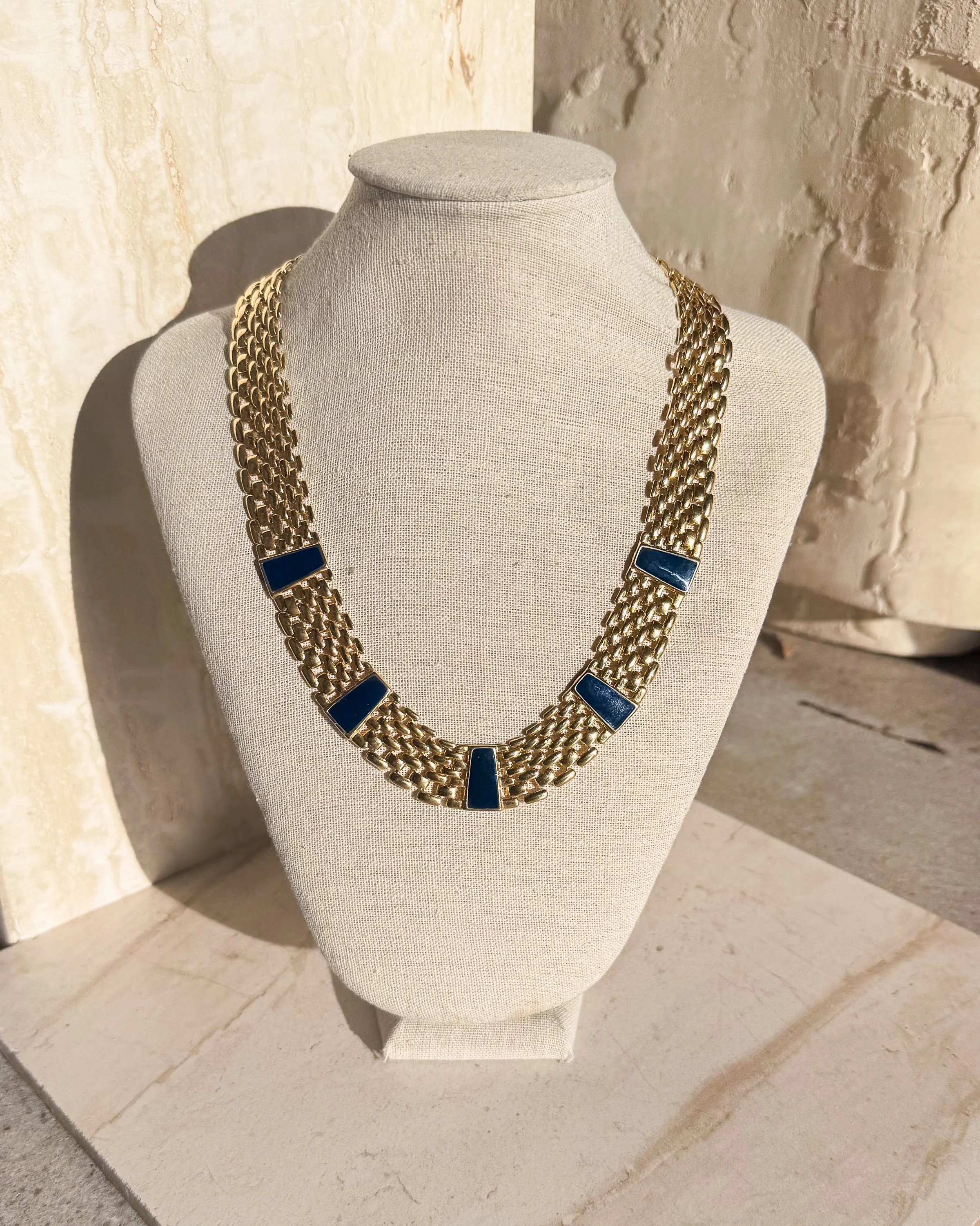 Vintage Navy Enamel Gold Tone Watch Band Chain Necklace sold by Care Tucker product image thumbnail 2